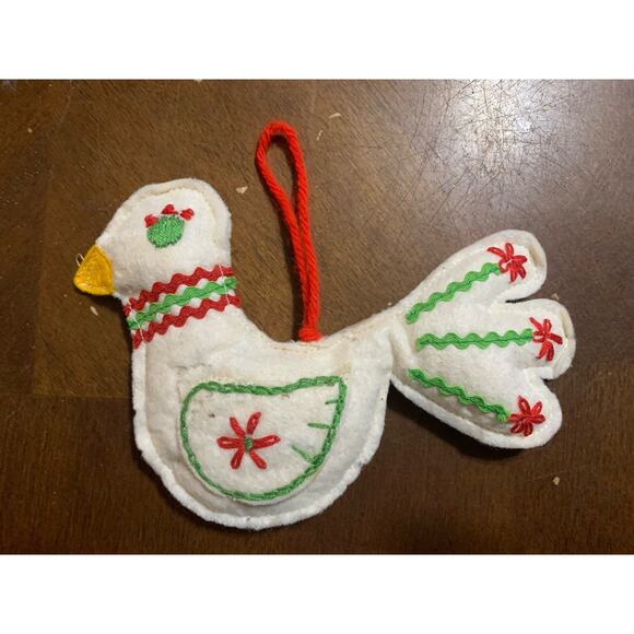 Vintage Embroidered Plush Dove Bird Christmas Tree Ornament 4" READ - Picture 1 of 3
